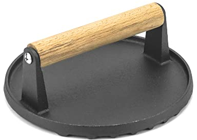 QWORK® Smash Burger, Burgerpresse Aus Antihaft Gusseisen, Holzgriff, 17.5 cm