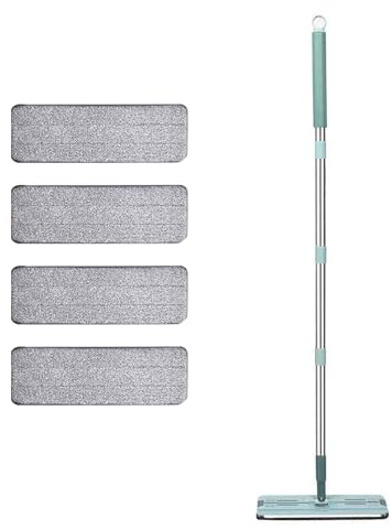 Mocio per la pulizia del pavimento, mocio piatto asciutto e bagnato con manico in acciaio inox, 5 panni lavabili riutilizzabili per legno, piastrelle, marmo strumenti di pulizia della casa.