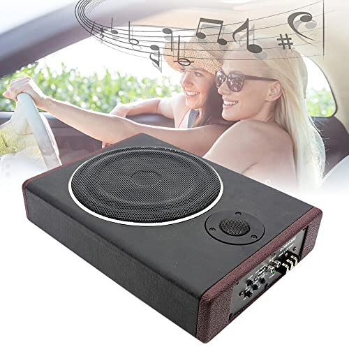 SanBouSi 8 Pouces Ultra-Compact Subwoofer Voiture Actif sous Siège en Acier Inoxydable Amplificateur Stéréo Caisson de Basse Voiture Amplifié sous Le Siège de Kit 600W
