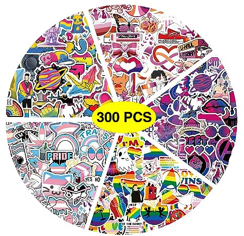 GTOTd LGBTQ Pride Stickers (300Pcs) | Rainbow Merch Party Supplies Vinyl Water Bottle Luggage Guitar Skateboard Aesthetic Stickers for Teens Gifts