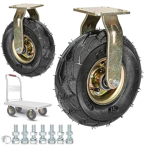 Schwerlast Luftreifen Gummi Stielrollen Ø 200mm 250mm 2er Set, Industrie Transportroller Mit Bremse, Schrauben & Metallplatten, 360°Drehbar Keine Spuren & Leise Trolleys Ersatz Rollen ( Color : Fixed