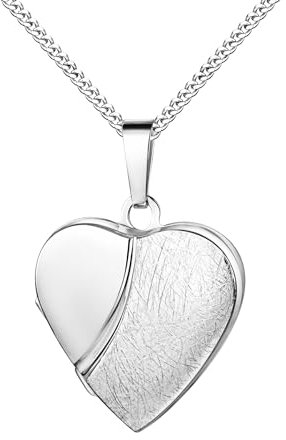 JEVELION Silbermedaillon Medaillon Herz 925 Silber eismattiert, Herz-Amulett Anhänger für 2 Bilder zum Öffnen für Damen mit Halskette Mit Kette - Kettenlänge 45 cm.
