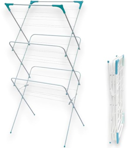 HomeVibe 3-Tier Folding Clothes Airer | Indoor & Outdoor Laundry Drying Rack | Space-Saving Foldable Washing Line with Non-Slip Feet & Hanger Slots | Lightweight & Sturdy Home Clothes Dryer