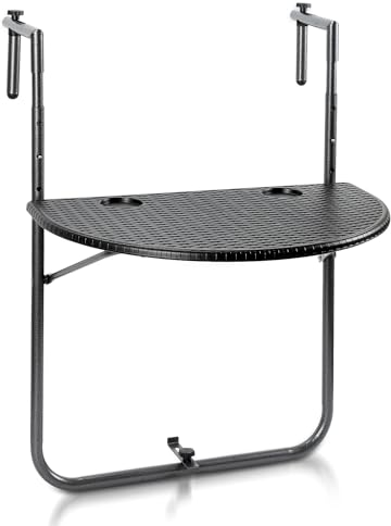 Daromigo Balkontisch klappbar Hängetisch, Balkontisch zum Einhängen, Balkonhängetisch klappbar mit 3-Fach höhenverstellbarer, Wetterfest Hängetisch Klapptisch BxT: 62 x 40 cm, Schwarz Rattan-Optik