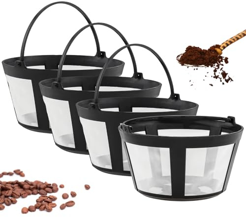 Lot de 4 paniers filtrants réutilisables pour cafetières et cafetières Mr. Coffee et Black & Decker, compatibles avec la plupart des machines à café de 8 à 12 tasses