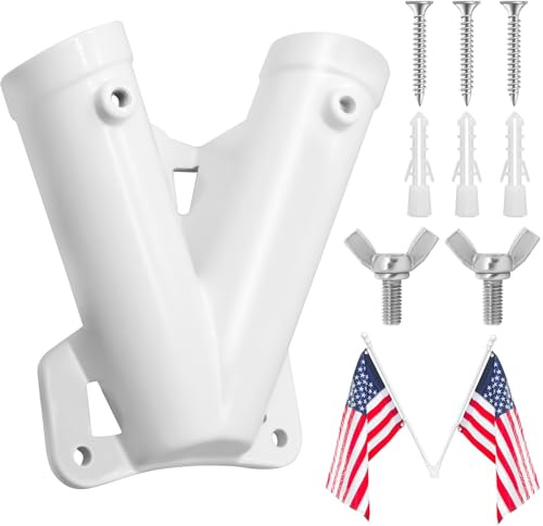 Flag Holder, Flag Pole Holder Bracket Fahnenmasthalter, Doppellochdesign fahnenhalter wand draussen, Metall Halterung für Fahnenmast, Hängender Fahnenhalter draussen 2,8 x 2,5 cm