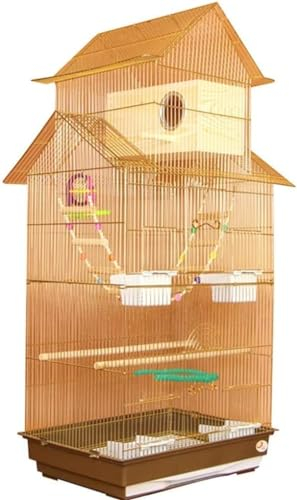 DLAZUM Professioneller Vogelkäfig für Haustiere, Vogelträger, Gartendekoration, Papageienkäfige für große Vögel, großer Goldener Papageienkäfig für den Haushalt, hausförmiger dekorativer Vogelkäfig