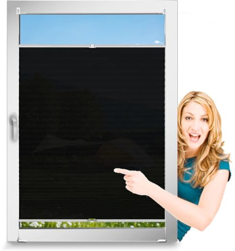 Estor Plegable Ventanas y Puertas Cortina 54 x 145 cm, sin Taladrar, Opaco, Deja Pasar La Luz, Tela Oscurecedora Ventana Portátil, Estores para Ventanas, para Ventanas, Puertas, Negro