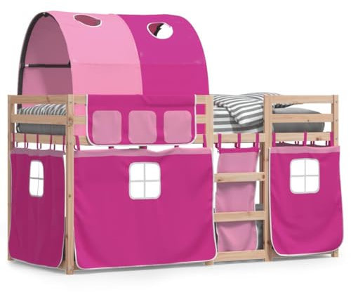 qohoio Etagenbett mit Vorhängen Rosa 90x200 cm Kinder Etagenbett Kinderbett Doppelbett Kinderhochbetten Bett Massivholz Kiefer - 3284020