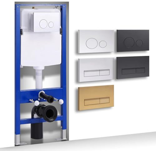 HOROW Vorwandelement Unterputzspülkasten für Wand-WC, inkl. Drückerplatte/Betätigungsplatte mit 2-Mengen-Spültechnik, Stahlkonstruktion, Höhenverstellbar UWT01H, Silber Rechteckiger