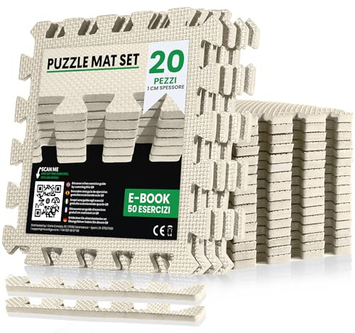 unycos - Tappeto Palestra Puzzle EVA 20 Pezzi, Tappetini Fitness 30x30x1 cm Antiscivolo e Ammortizzanti, Pavimento Protettivo Modulare per Home Gym, Yoga e Pilates (Bianco)