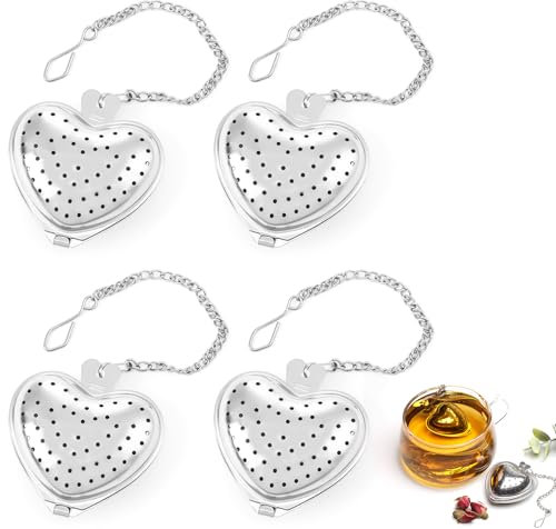 4 Piezas Coladores de Té de Acero Inoxidable en Forma de Corazón, Colador De Te Para Taza con Cadena, Colador en Forma De Estrella en Forma De Corazón para Té Suelto, Filtro Te para Taza