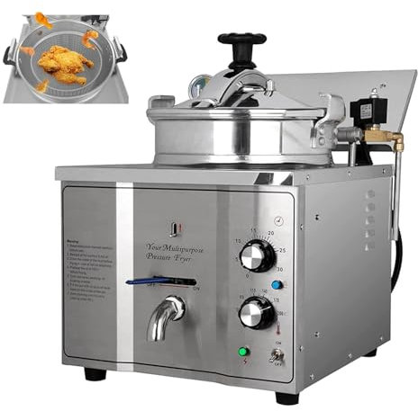 LYDBMYT Friteuse à Pression électrique Professionnelle 16 L, friteuse à Pression électrique de comptoir en Acier Inoxydable, friteuse à Pression électrique Commerciale