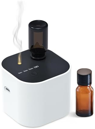 Wasserloser Diffuser für ätherische Öle Kabellos, Aroma Diffuser für Akku, Mini Diffuser mit 3 Intensitätsstufen,Zyklische Duftverbreitung, 100 m² Reichweite - ideal für Wohnung, Home Office, weiß