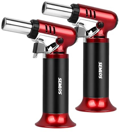 Semlos Butane Torch with Fuel Gauge, Refillable Kitchen Torch Lighter with Safety Lock and Adjustable Flame for DIY, Creme Brulee and Soldering