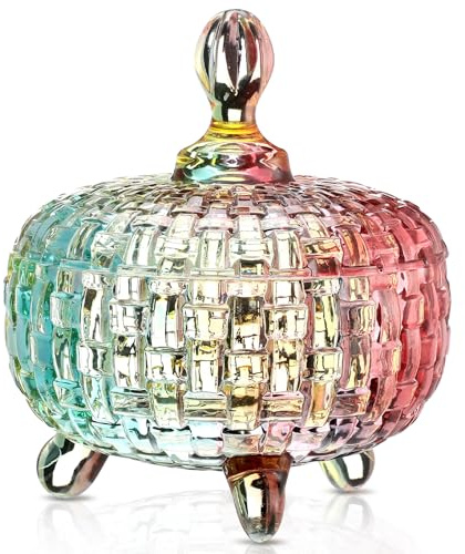 DoubleFill 26 oz Large Glass Candy Dish with Lids Crystal Candy Jar with Lid Easter Spring Decorative Covered Glass Jar Jewelry Box Wedding Buffet Biscuit Containers for Snacks(Bright,Medium)