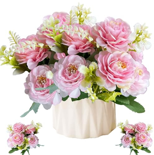 LaresDay 2 Bündel Künstliche Pfingstrosen Blumenstrauß aus Seide - Seidenblumen für Hochzeitsdeko, Partei, Blumendekoration, Tischarrangement, Heim & Küche (Rosa)