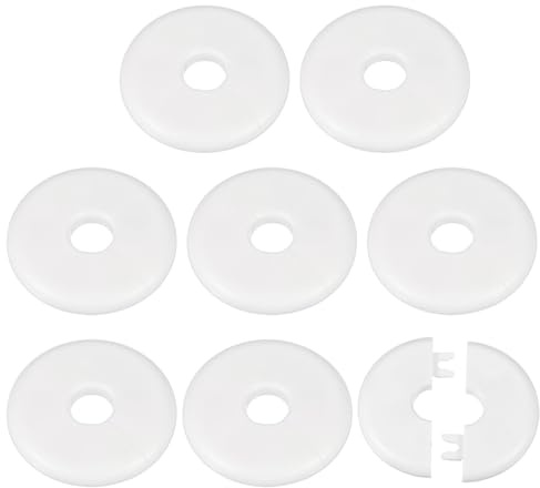 sourcing map 8 placas de cubierta de fontanería autoadhesivas de plástico ABS con brida dividida de 16,5 mm, diseño de hebilla para tubería de agua, baño, cocina, decoración, color blanco