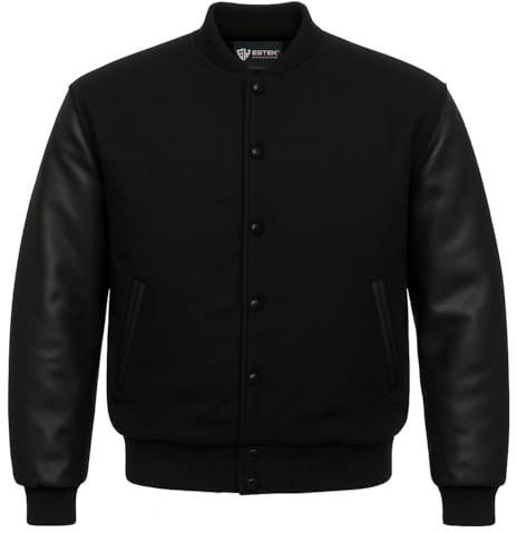 EK ESTEK SPORTS Letterman Baseball School College Varsity Bomber Jacket in Wool Blend & Real Cowhide Leather Sleeves