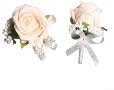 Sumsoctober 2-teiliges Braut-Corsagen- und Ansteckblumen-Set mit künstlichen Rosen für Hochzeit, Braut, Bräutigam und Brautjungfer (Champagner)