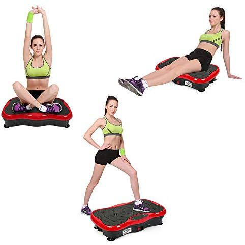 Plataforma giratoria oscilante, placa vibratoria potente deporte casa 5 modos 99 niveles de intensidad, altavoz Bluetooth integrado, control remoto, pantalla LED, máquina para el hogar/negro y rojo