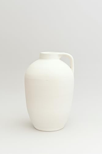 Garden Center Shop | Ánfora Menorca de cerámica 36 cm | Jarrón Decorativo Artesanal con asa | Estilo mediterráneo | Hecha a Mano con Materiales Naturales