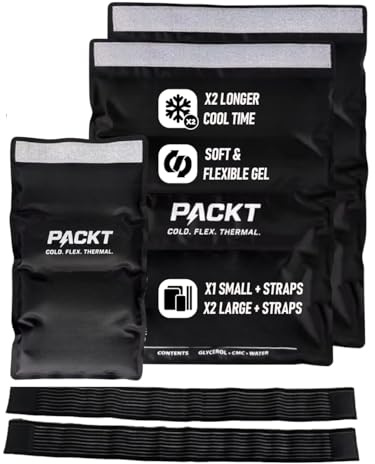 Packt Premium Ice Packs for Sports Injuries | Reusable Flexible Gel Hot & Cold Therapy | 40+ Min Cooling | Knee, Back & Ankle Muscle Pain Relief | Microwave Heat Pad | 2 Pack: Large & Small