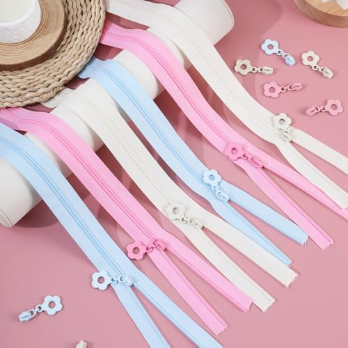 MSLSOZ 9PCS Nylon Coil Zippers, 40cm No.3 Resin Close-Ended Zips with Flower Zipper Pulls, 3 Colors Strong Zippers for Sewing Assorted Sizes, DIY Dressmaking, Bags, Tailor, Craft Supplies