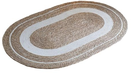 Gcljlmy Geflochtener Teppich, Bodenmatte, Katzenschwanz, rustikale geflochtene Matte, Boho-Gewebter Teppich für Landhaus, Schlafzimmer, Innenbereich, Haustür, 50x75cm