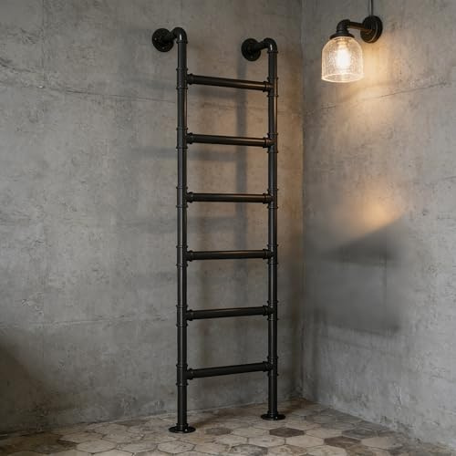 ZENSTYW Escalera De 6 Peldaños Montados Desde La Pared Al Suelo,Escalera De Litera para Interiores,Escalera De Salida para Ventana De Sótano De Metal,para Biblioteca,Balcón En El Techo(205cm/6.72ft)