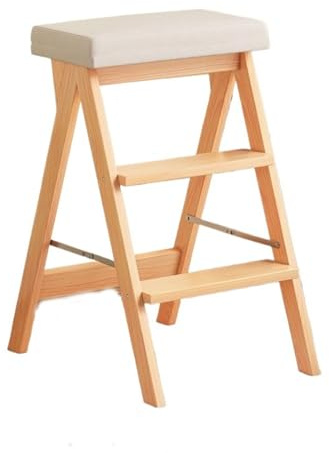 Taburete plegable de madera maciza, banco de escalera portátil para el hogar, cocina, baño y oficina, resistente y elegante, acabado gris, ideal para un fácil acceso y almacenamiento