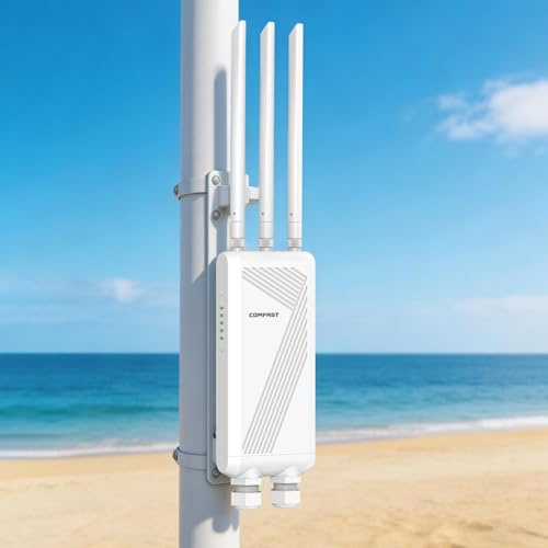 COMFAST BE3600 Outdoor WiFi 7 Extender, Outdoor Access Point Long-Range | Gigabit Port Dual Band 5G/2.4G High-Power WiFi Extender Signal Booster, IP66/48V PoE/3 Antennas for Farm, Yard, RV, Campsite