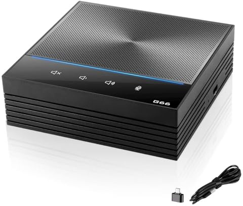 EMEBAY - Altavoz para PC y micrófono de conferencia USB, con 2 micrófonos omnidireccionales de 360 °, reducción de ruido por AI, tecla silenciada para sala de reuniones o estación de teletrabajo