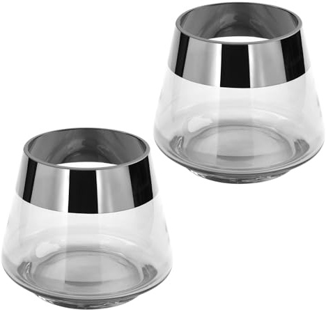 FINK Deco värmeljushållare set Jona 2 stycken – ljusglas vindlampor glas – ljusglas färger: transparent silver – påskdekoration vår bordsdekoration kvinnor höjd 9 cm