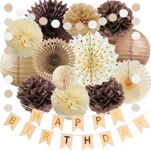 Geburtstagsdeko Beige Braun Neutral Retro Boho Geburtstagsdeko Frauen Vintage Deko Geburtstag Braun Beige Mann Champagner Gold Happy Birthday Party Deko mit Geburtstag Banner Beige Gold