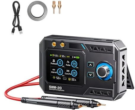 Portable Battery Spot Welder, SWM-20 Double-Pulse Handheld Smart Spot Welding, 2.4 TFT Screen, Mini Welder Machine Supports Welding Nickel/Iron/Stainless Steel Sheets for Battery Pack Building