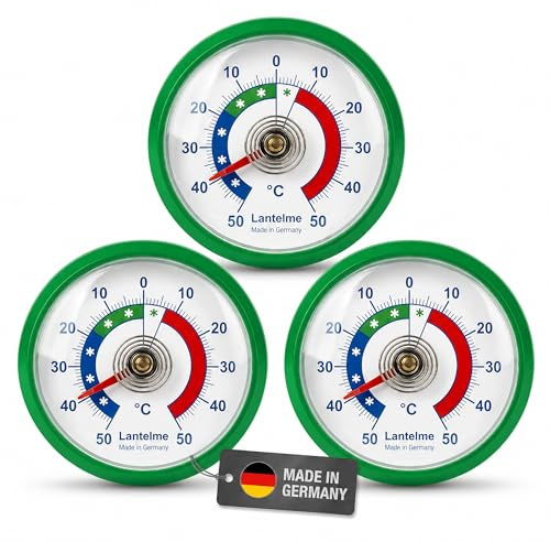 Lantelme Lot de 3 thermomètres de réfrigérateur bimétalliques et analogiques autocollants pour réfrigérateur, congélateur, compartiment à glace, comptoir de réfrigérateur (vert)