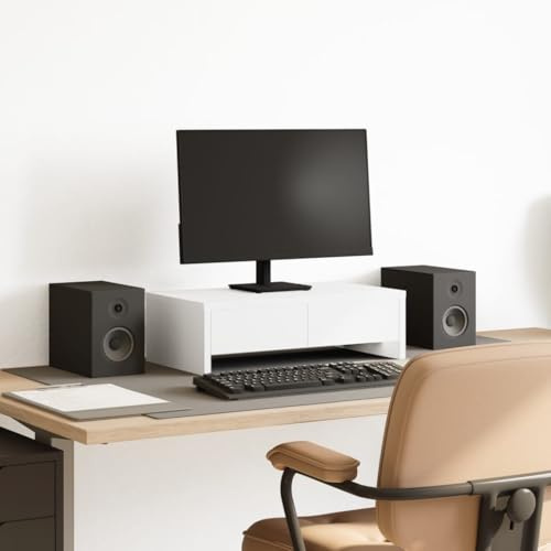 Ziaphsol Weißer Monitorständer aus Holzwerkstoff mit 2 Schubladen, 50 x 27 x 15 cm, für Schreibtisch, Büro, Homeoffice und Gaming Arbeitsplatz mit 25 kg Tragkraft