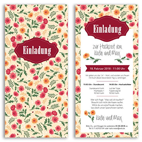 (80 x) Hochzeitseinladungskarten Blumen Gelb Rot Ticket Einladungskarten Hochzeit