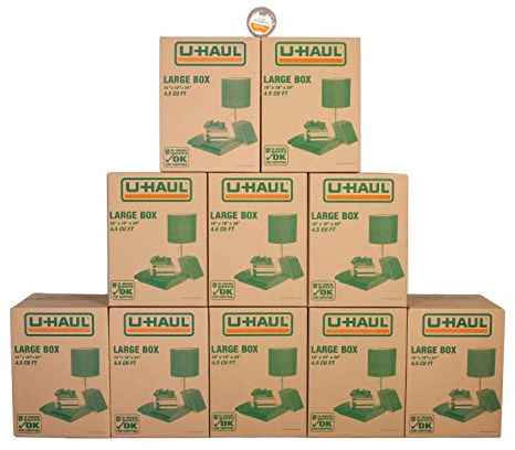 U-Haul Large Moving Boxes - Pack of 10 Boxes - 18” x 18” x 24”- Bonus Roll of Tape Included
