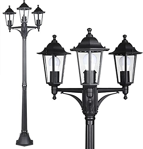 Monzana® Außenleuchte Stehend Anthrazit 176cm IP44 Alu E27 Garten Beleuchtung Strom Kandelaber 3 flammig Stehlampe Terrasse Außen Leuchte Lampe Antik
