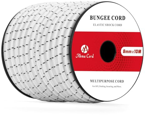 Abma Cord Gummirep 8mm 10M Elastisk Sladd Spännrep Elastiskt Rep Expanderrep för Presenning, Släpvagn, Ryggsäck, Tältstång, Kajak - Vit&Svart