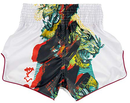 Fairtex Pantalones Cortos de Boxeo Muay Thai de Corte Delgado (Blanco - Satoru, L)