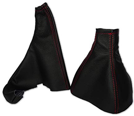 The Tuning-Shop Ltd Schaltmanschette Handbremsmanschette kompatibel mit Opel Astra G MK4 Leder rote Naht