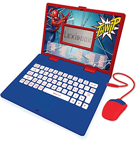 LEXIBOOK, Spider-Man, Educational and Bilingual Laptop Arabic/English, Toy for Child Kid, 124 Activities, Learn Play Games and Music, Red/Blue, JC598SPi13