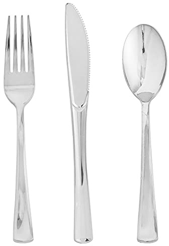 FOCUSLINE 75 Pack Silver Plastic Silverware, Disposable Cutlery Set