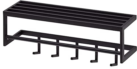 FineBuy Wandgarderobe Metall Schwarz 70x20x20 cm Flurgarderobe mit Ablage, Design Hakenleiste Wandpaneel Stahl, Garderobe Wand mit Hutablage, Garderobenleiste Flur