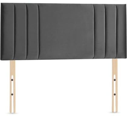 Elixir RIO 3 Divan Bed Headboard | Plush Velvet Fabric Headboards for 4ft6 Double Size Bed | Elegant design with wooden material headboards for beds (Grey, 4ft6 Double Height-20inch)