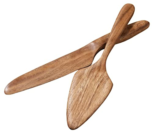 Paleta para tartas de madera, juego de corte de tarta de boda, cortador de galletas rústico y juego de servir de madera, cortador de tartas, regalo para boda aniversario