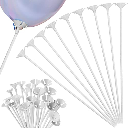100 unidades de globos de plástico, varillas de globo, varillas reutilizables, soportes para globos, para decoración de cumpleaños, fiestas, bodas, accesorios de celebración, color blanco